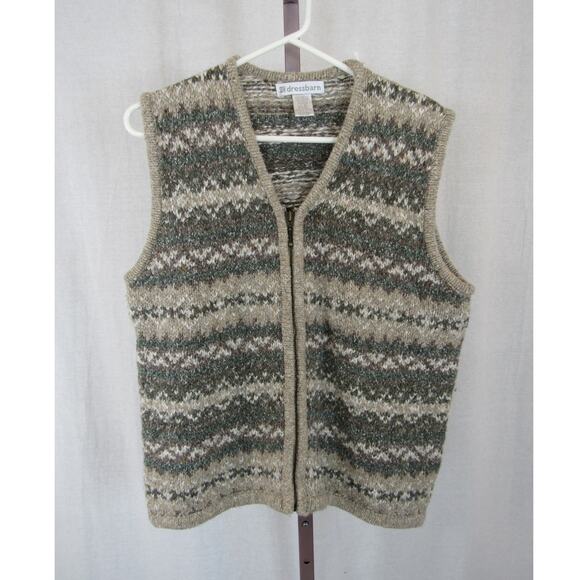 Dressbarn XL Zip Front Knit Sweater Vest Earth Tones Earthy Neutral Wool Blend - Picture 1 of 6